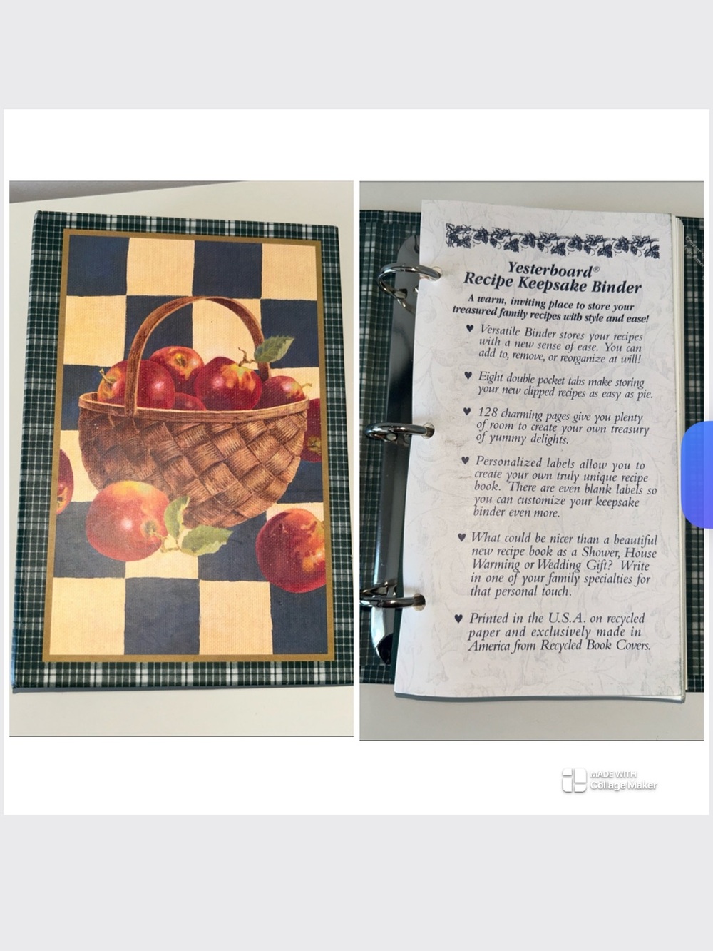 Vintage Recycled Paper Recipe Book Yesterboard Recipe Keepsake Binder 1996